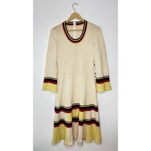 PICARDO KNITS VINTAGE 60s 70s MOD KNIT DRESS WOMENS SMALL IVORY STRIPE DEADSTOCK